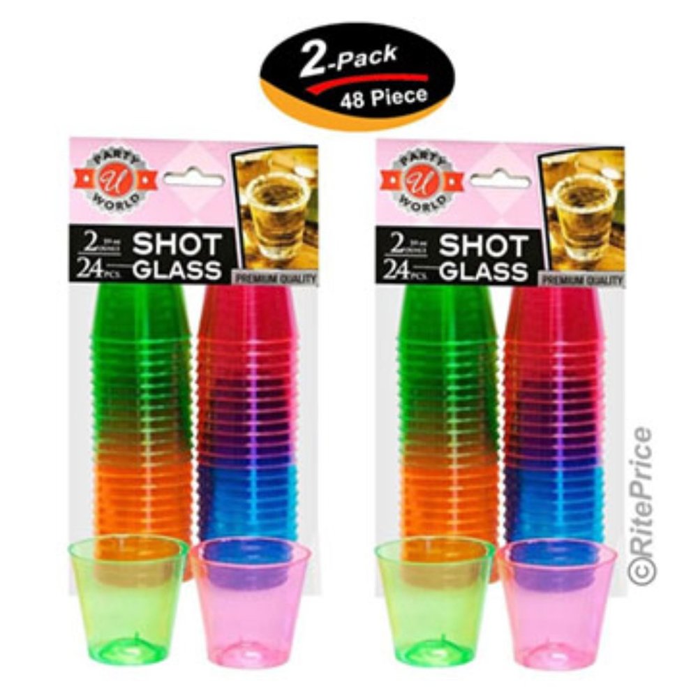 48 PCS Neon Shot Glasses 2oz Plastic Bright Party Cups Wine Liquor Bar Catering